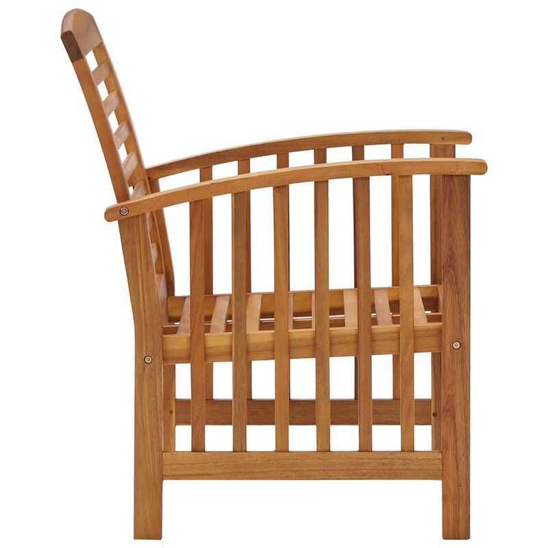 Outdoor Accent Chair Set of 2, Curved Arms, Slatted Brown Acacia Wood - Benzara