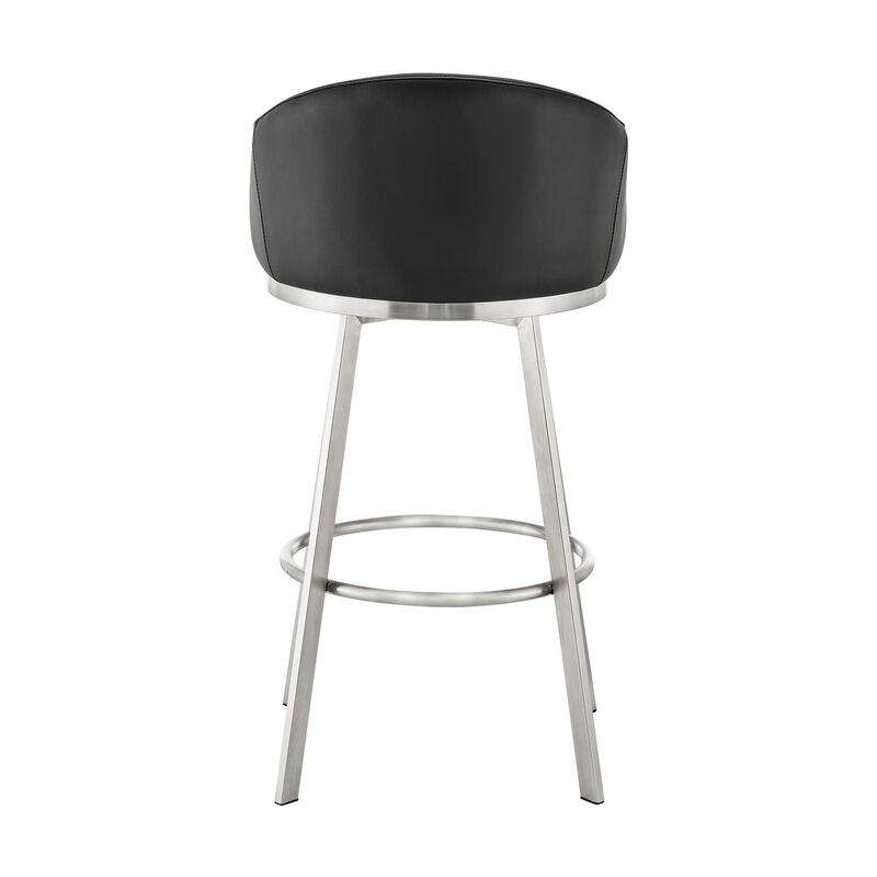 Noran Swivel Stool in Brushed Stainless Steel with Black Faux Leather