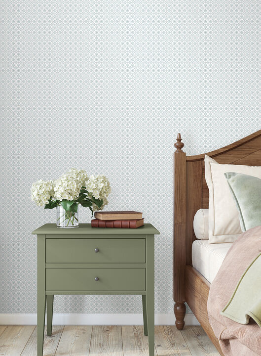 Priti Light Blue Floral Grid Wallpaper