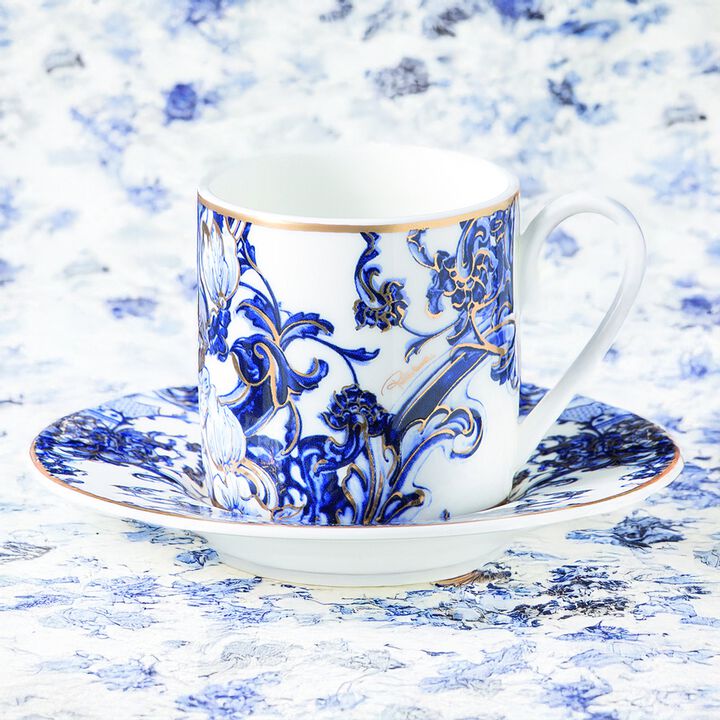 Coffee Cup & Saucer AZULEJOS Set of 2 in Luxury Box  diam. 2.3", H 2.5", Cap. 4 oz, Saucer diam. 4.75"