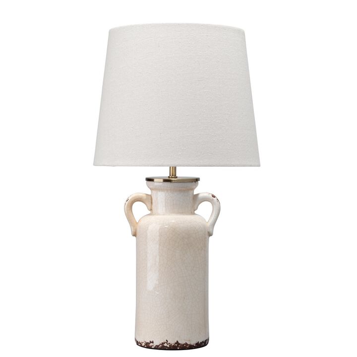Table Lamp with Drum Shade and Amphora Ceramic Base, Off White-Benzara