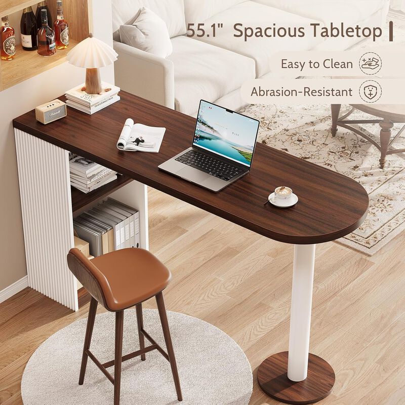 Bar Height Table, 55" Modern Kitchen Bar Table with Open Storage Shelf, Counter Bar Height Table, High Top Table for Dining Room, Living Room image number 6