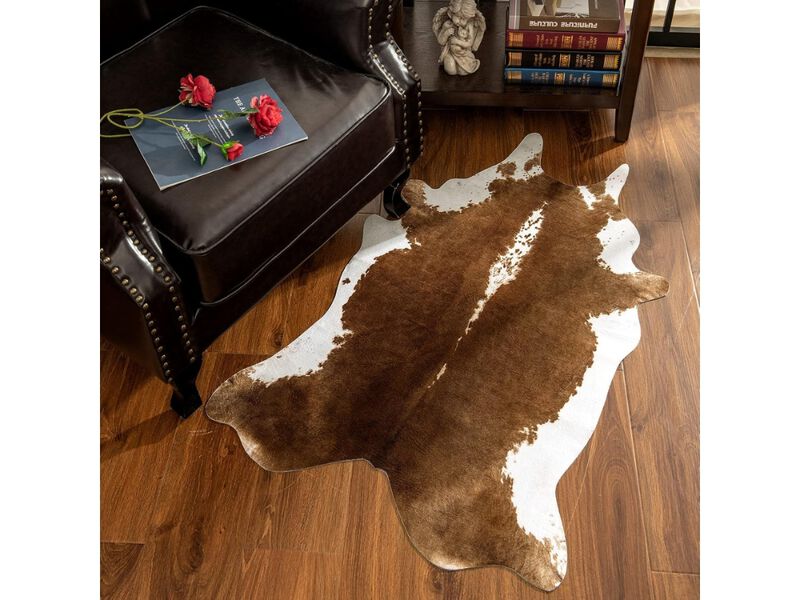 Brown Faux Cowhide Rug 4 by 5 Large Western Style Living Room Carpet Rug image number 2