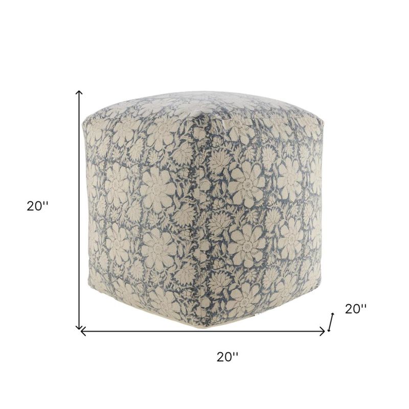 Hivvago 20 Inch Beige Cotton Abstract Pouf Ottoman