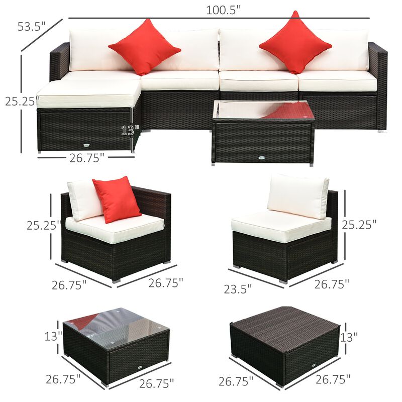 Complete Patio Lounge: 6-Piece White Wicker Set with Glass Coffee Table
