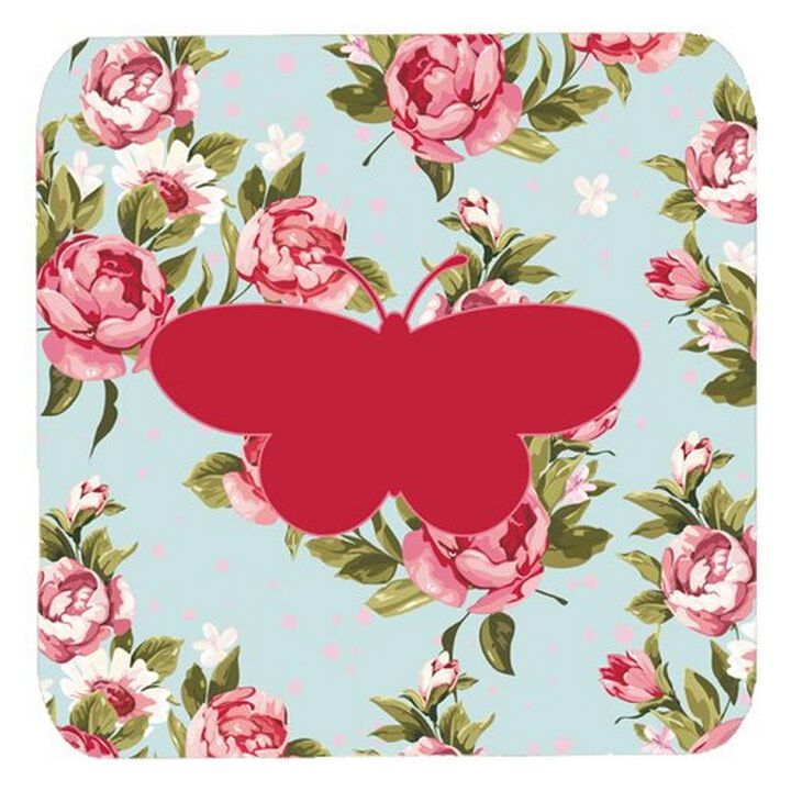 Caroline's Treasures BB1051-RS-BU-FC Butterfly Shabby Chic Blue Roses Foam Coasters (Set of 4), 3.5 H x 3.5 W, Multicolor
