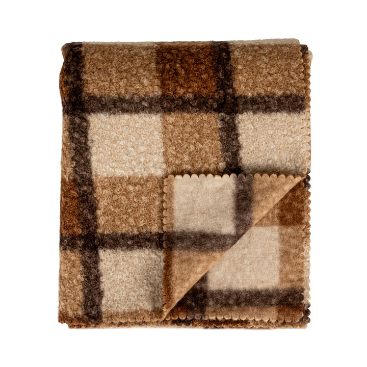 Fabric Faux Sherpa Throw, Brown Plaid