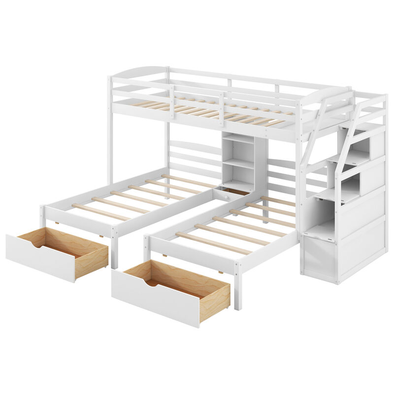 Whisen Twin over Twin Bunk Bed with Drawers, Slide & Shelves, Solid Pine for Kids Bedroom image number 5