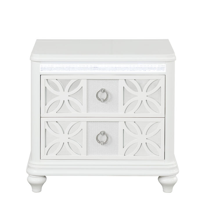 Abigale Nightstand with 2 Drawers, Patterned Fronts and Integrated LED Lighting