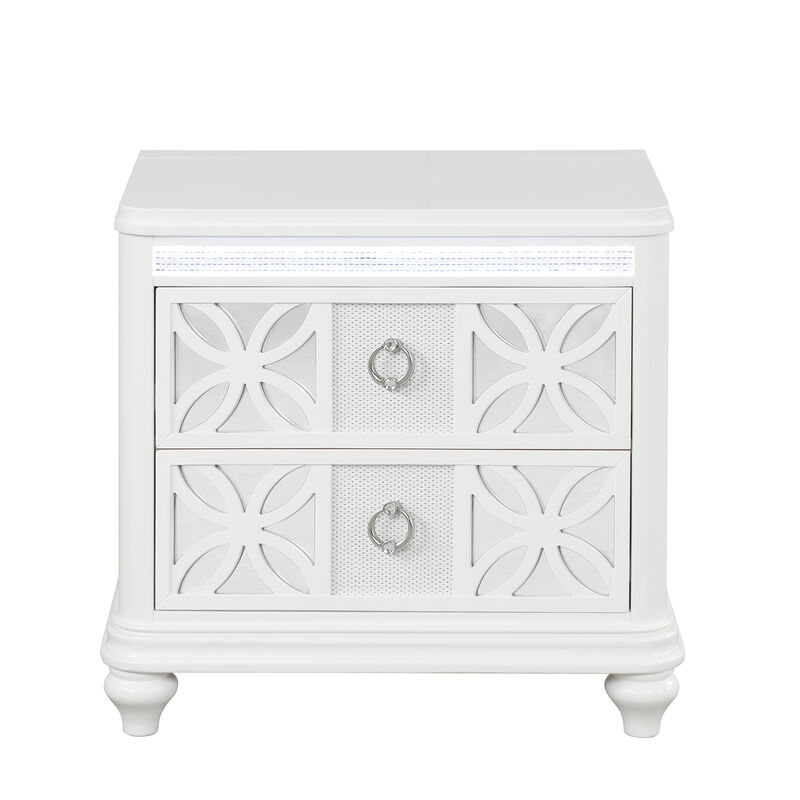 Abigale Nightstand with 2 Drawers, Patterned Fronts and Integrated LED Lighting image number 0