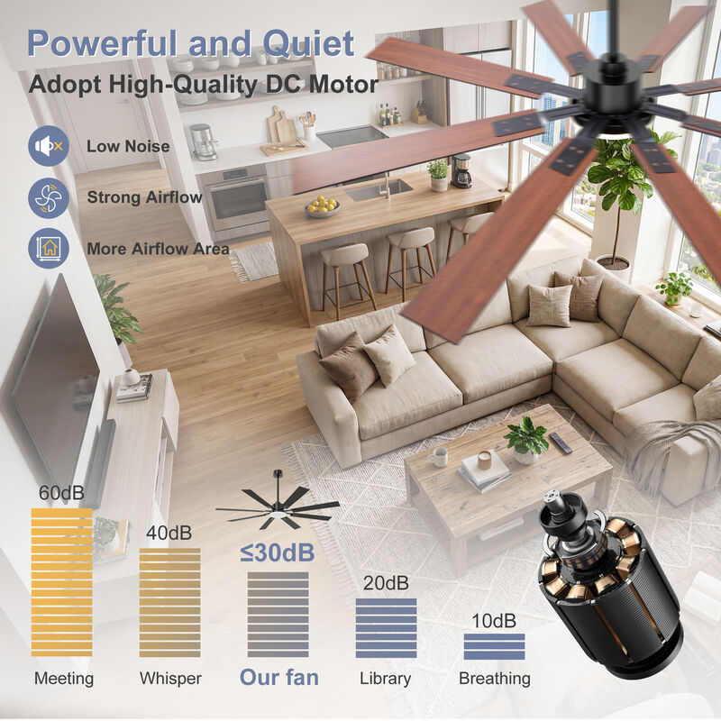 Breezary 72" LED Ceiling Fan with Light, 8 Plywood Blades, 6 Speeds, Remote Control image number 5