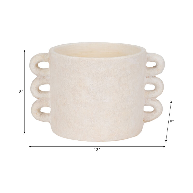 13" White Arch Handle Planter