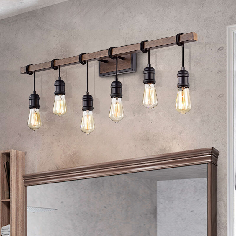 Dalia 6-light Antique Black and Faux Wood Grain Finish Wall Sconce image number 6