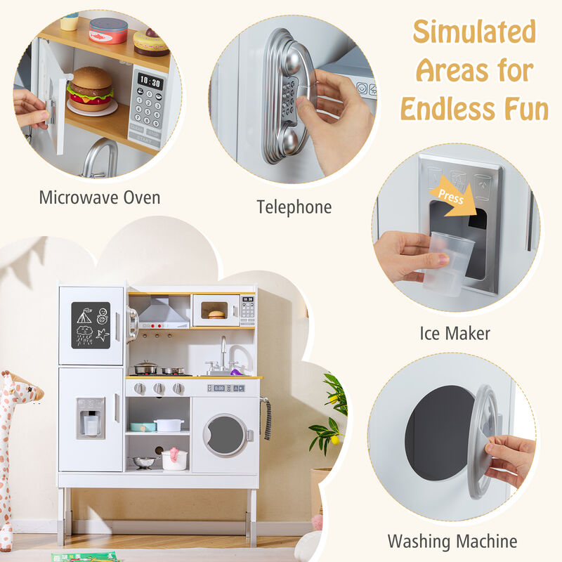Kids Pretend Play Kitchen Set with Range Hood Ice Maker and Telephone image number 7