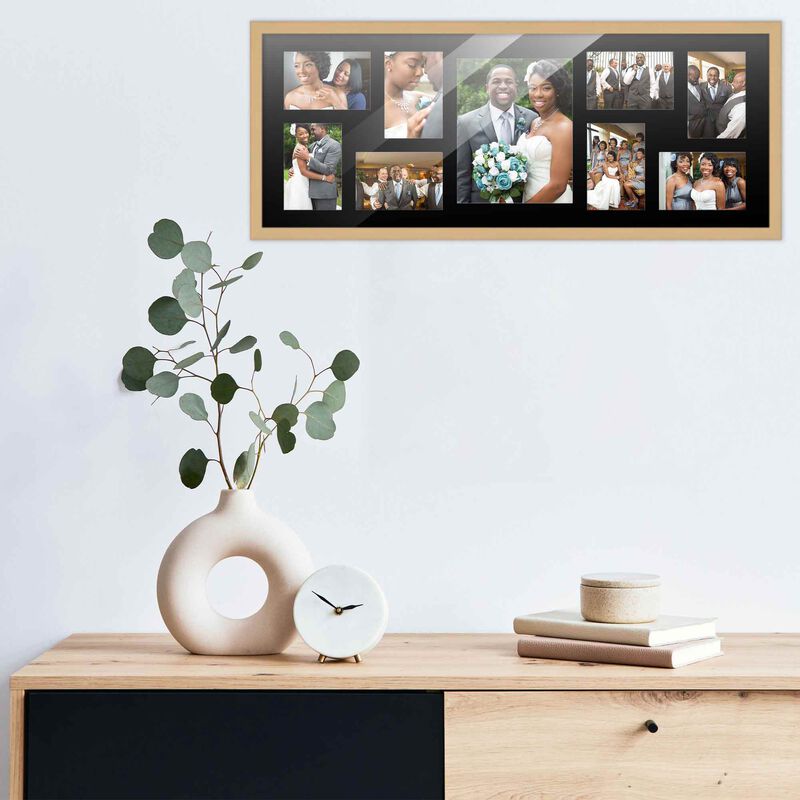 12x32 Wood Collage Frame with a Black Mat for 8x10 & 4x6 Pictures