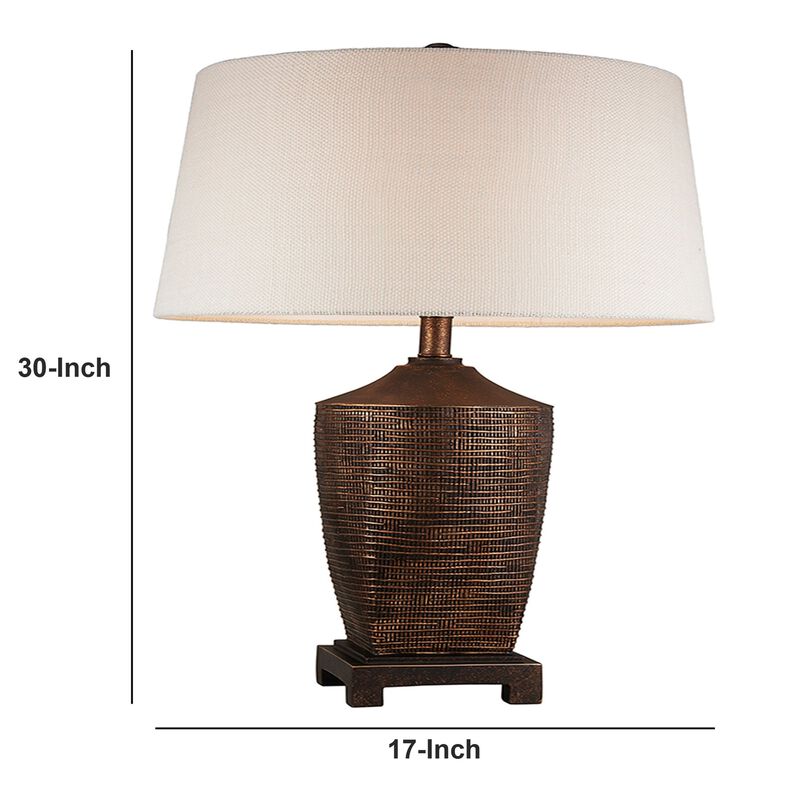 Table Lamp with Polyresin Urn Shape Base, Bronze - Benzara