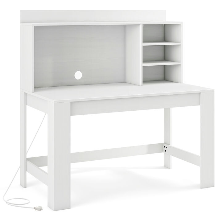 Modern Computer Desk with Hutch and Storage Shelves for Home Office or Study Room