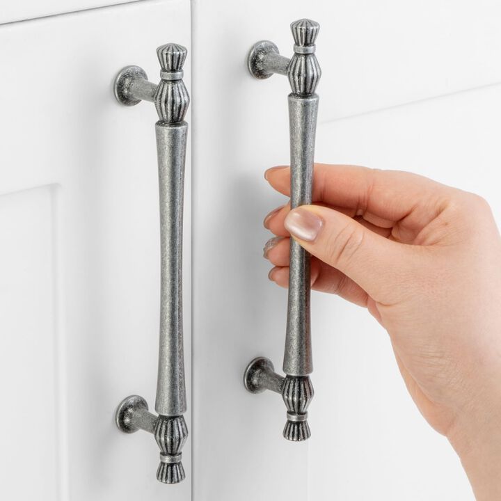 ASKANO Antique Iron Cabinet Pulls, 5 Inch Hole Centers, French Style Vintage Kitchen Cabinet Handles ZP2408 | Pack of 10, Solid