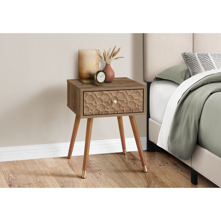 Monarch Specialties I 2837 Accent Table, Side, End, Nightstand, Lamp, Storage Drawer, Living Room, Bedroom, Wood Legs, Laminate, Walnut, Mid Century
