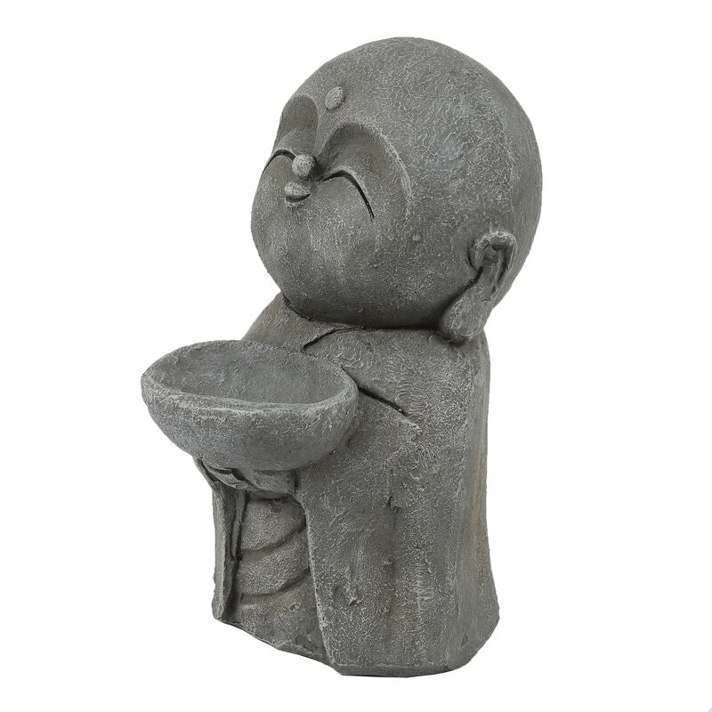 LuxenHome Gray MgO Little Buddha Monk and Bowl Garden Statue
