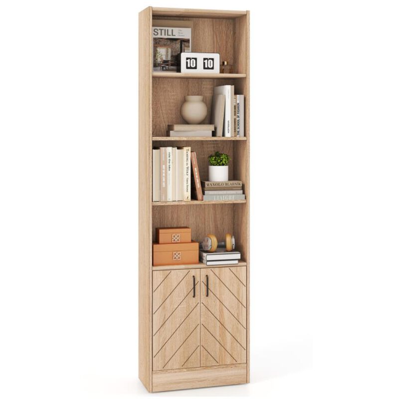 Hivvago 6-Tier Tall Bookshelf with Double Doors 4 Open Cubes