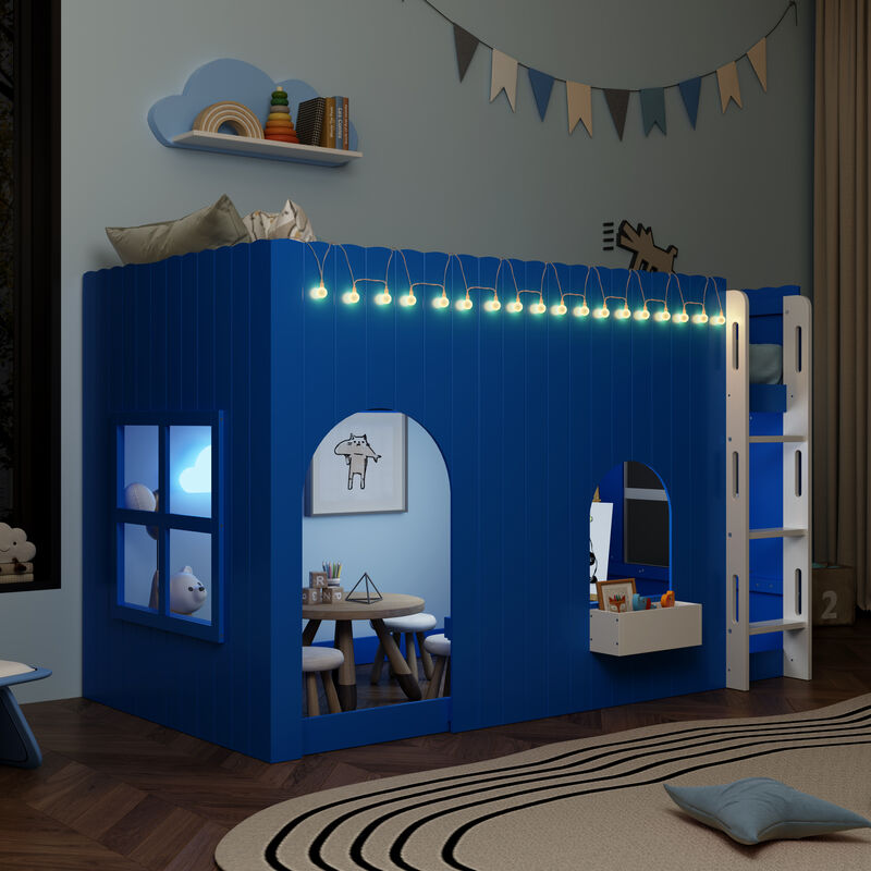 Merax Country-Style Loft Bed with Warm LED Lights image number 2