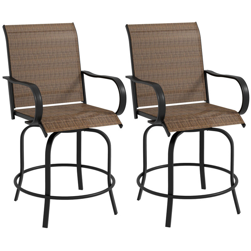 Outsunny Outdoor Bar Stools Set of 2 w/ Armrests, Bar Height Chairs, Brown
