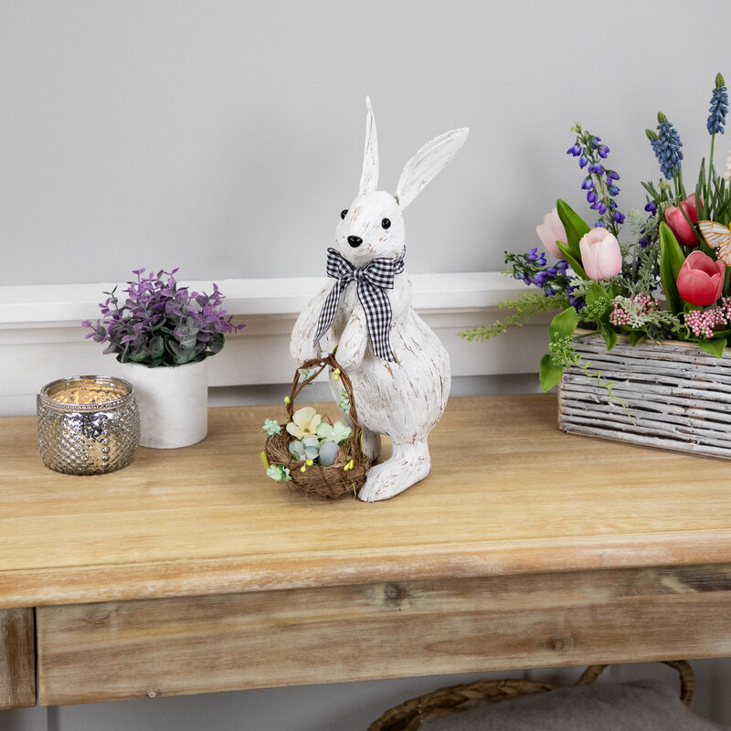 Rustic Rabbit with Easter Basket Standing Figure - 14" - Brushed White
