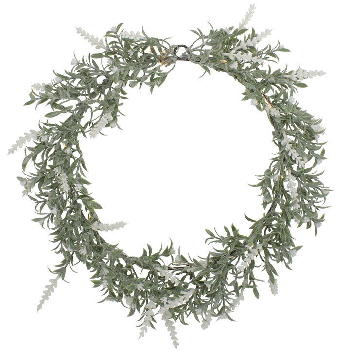 Artificial LED Lighted White Lavender Spring Wreath- 16-inch  White Lights