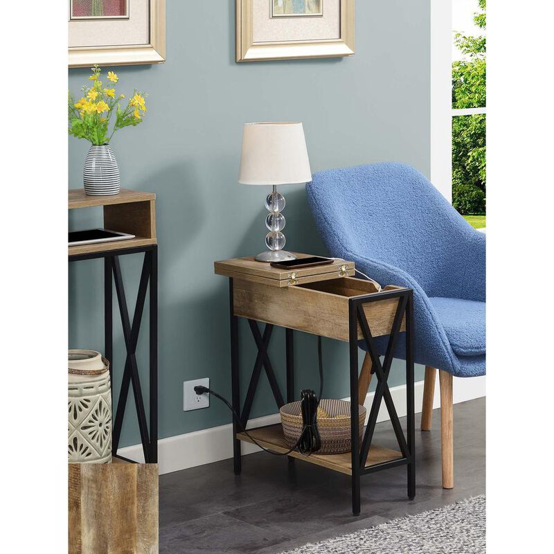 Convenience Concepts Tucson Flip Top End Table with Charging Station and Shelf