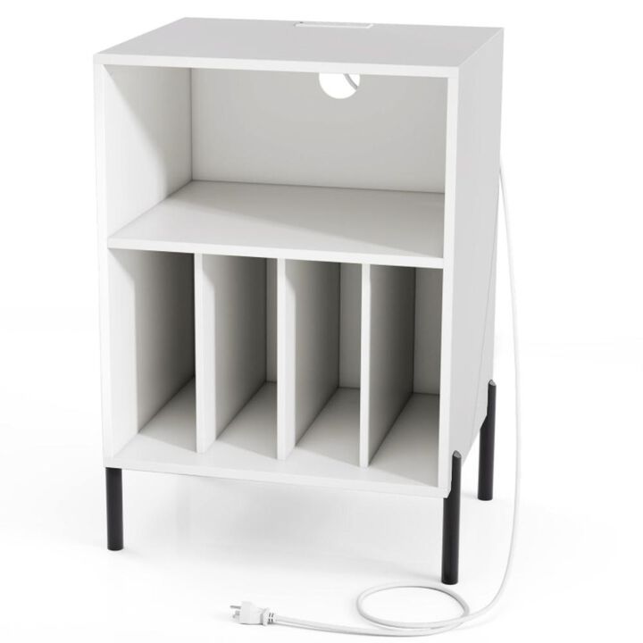 Hivvago Record Player Stand with Record Storage Shelf and Charging Station