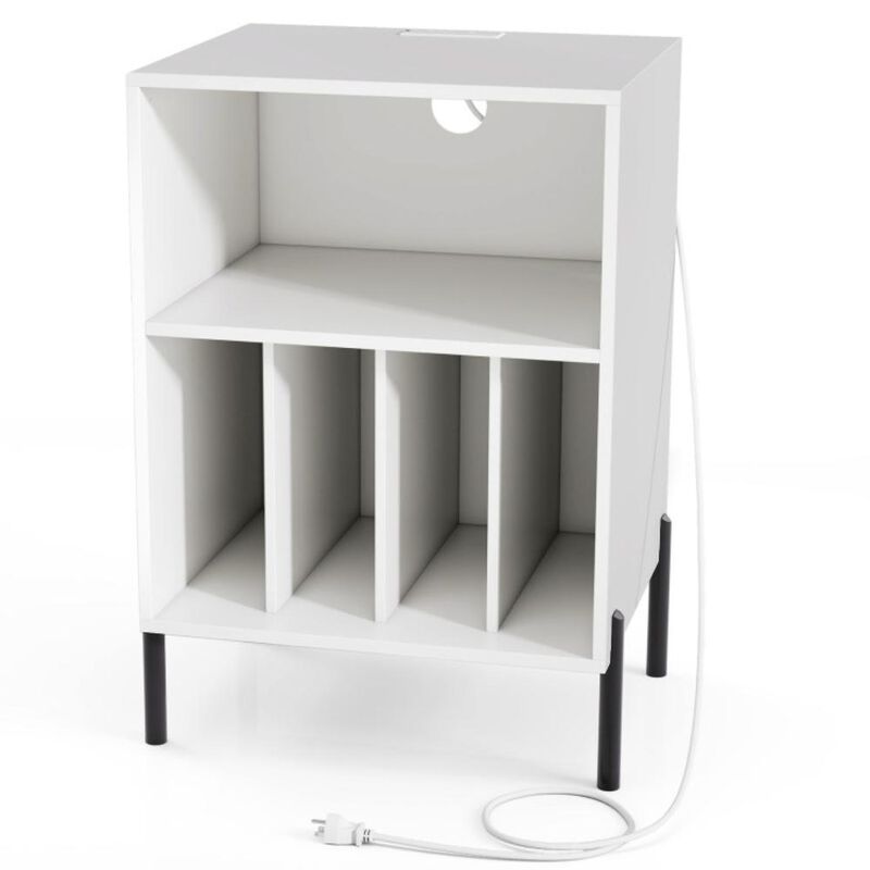 Hivvago Record Player Stand with Record Storage Shelf and Charging Station