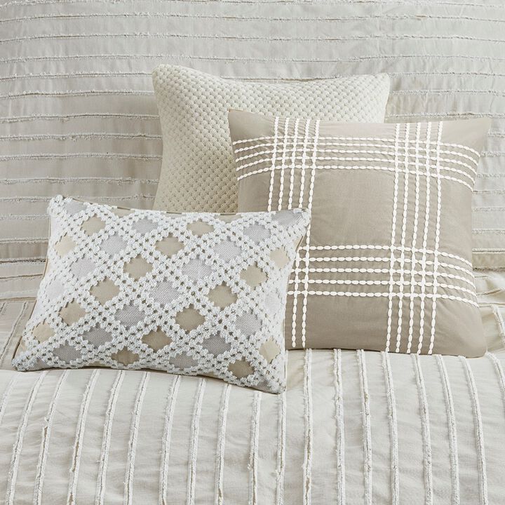 Gracie Mills Cora Oversized Cotton Clipped Jacquard Comforter Set with Euro Shams Throw Pillows
