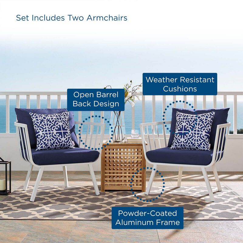 Riverside Outdoor Patio Aluminum Armchair Set of 2-Benzara