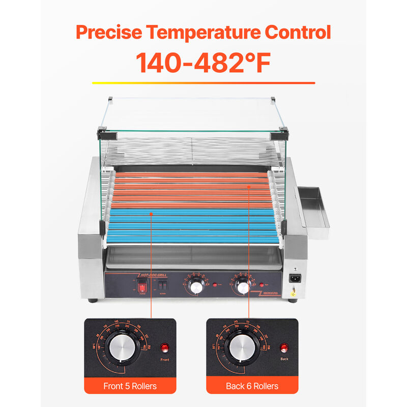 Electric 30 Hot Dog 11 Roller Commercial Grill Cooker Machine Cover 1600W
