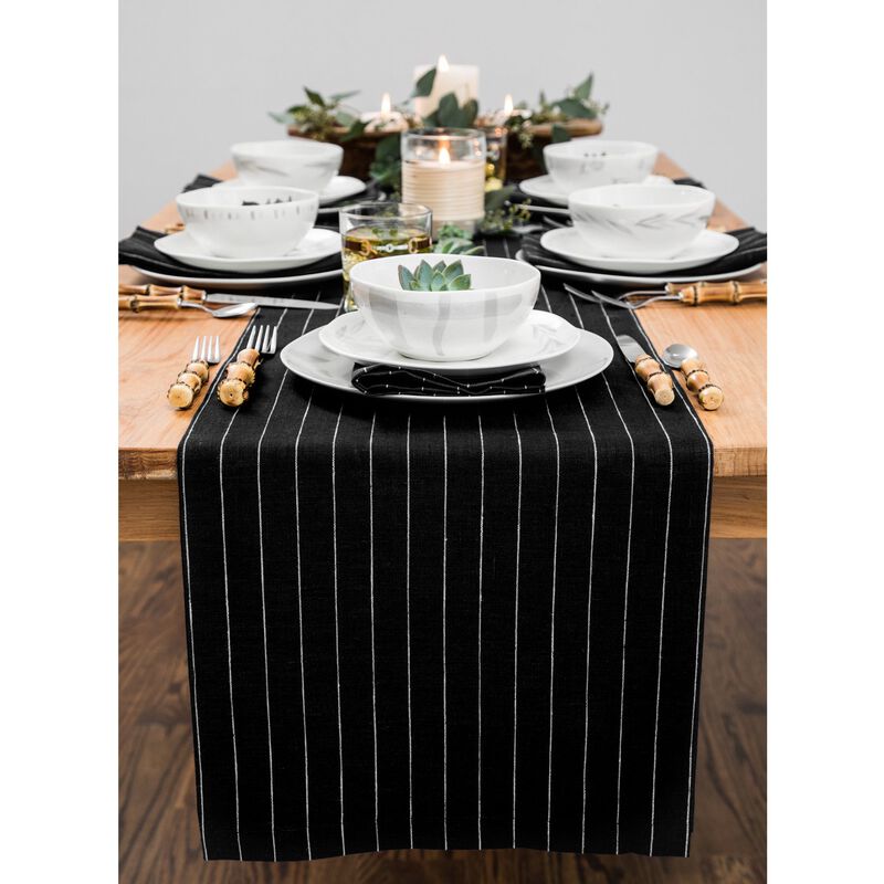 Solino Home Pinstripe 100% Linen Table Runner &ndash; Handcrafted, Machine Washable, Perfect for Holiday and Everyday Dining