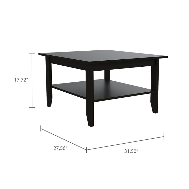 Essential Coffee Table, One Shelf, Four Legs -Black