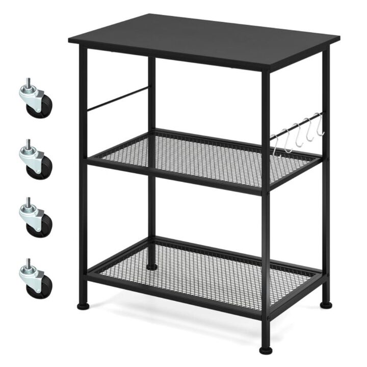 Hivvago 3-Tier Kitchen Serving Cart Utility Standing Microwave Rack with Hooks