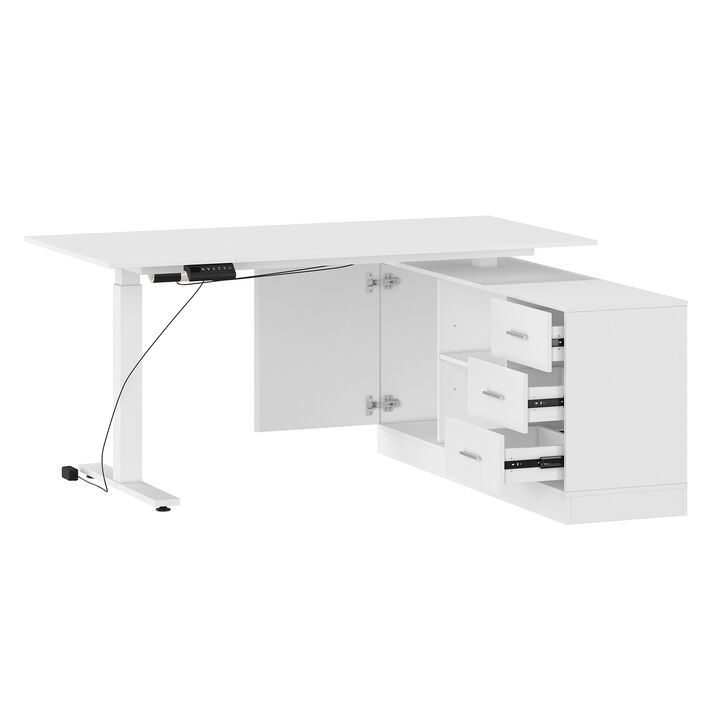 FUFU&GAGA 63-in White Modern/Contemporary L-shaped Desk Hutch Included  (63" W x 31.5" D x 29.1" H) ,Black