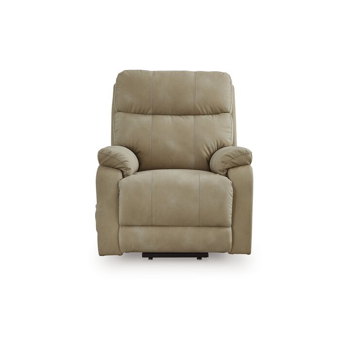 Corbin Power Lift Recliner Chair, Sand Faux Leather, Pillow Top Arms - Benzara