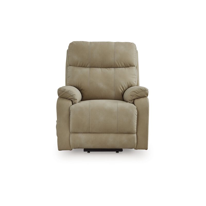 Corbin Power Lift Recliner Chair, Sand Faux Leather, Pillow Top Arms - Benzara
