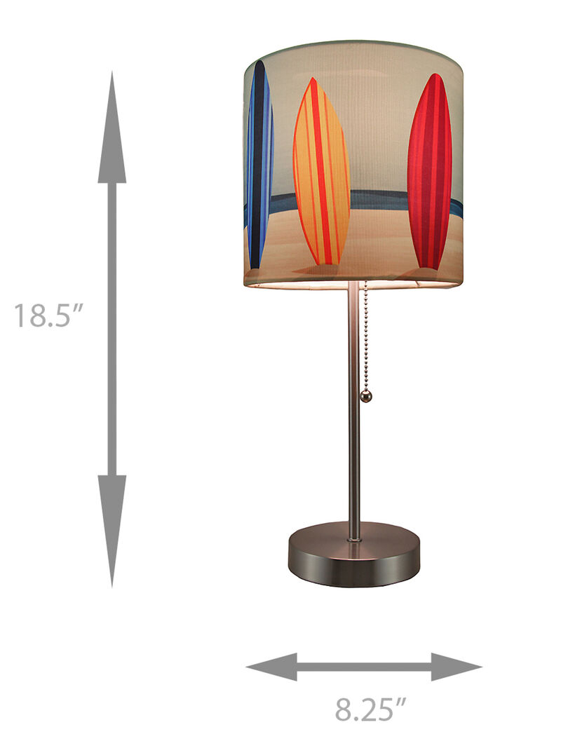Set of 2 Stainless Steel Table Lamps w/ Decorative Surfboard Shades image number 3