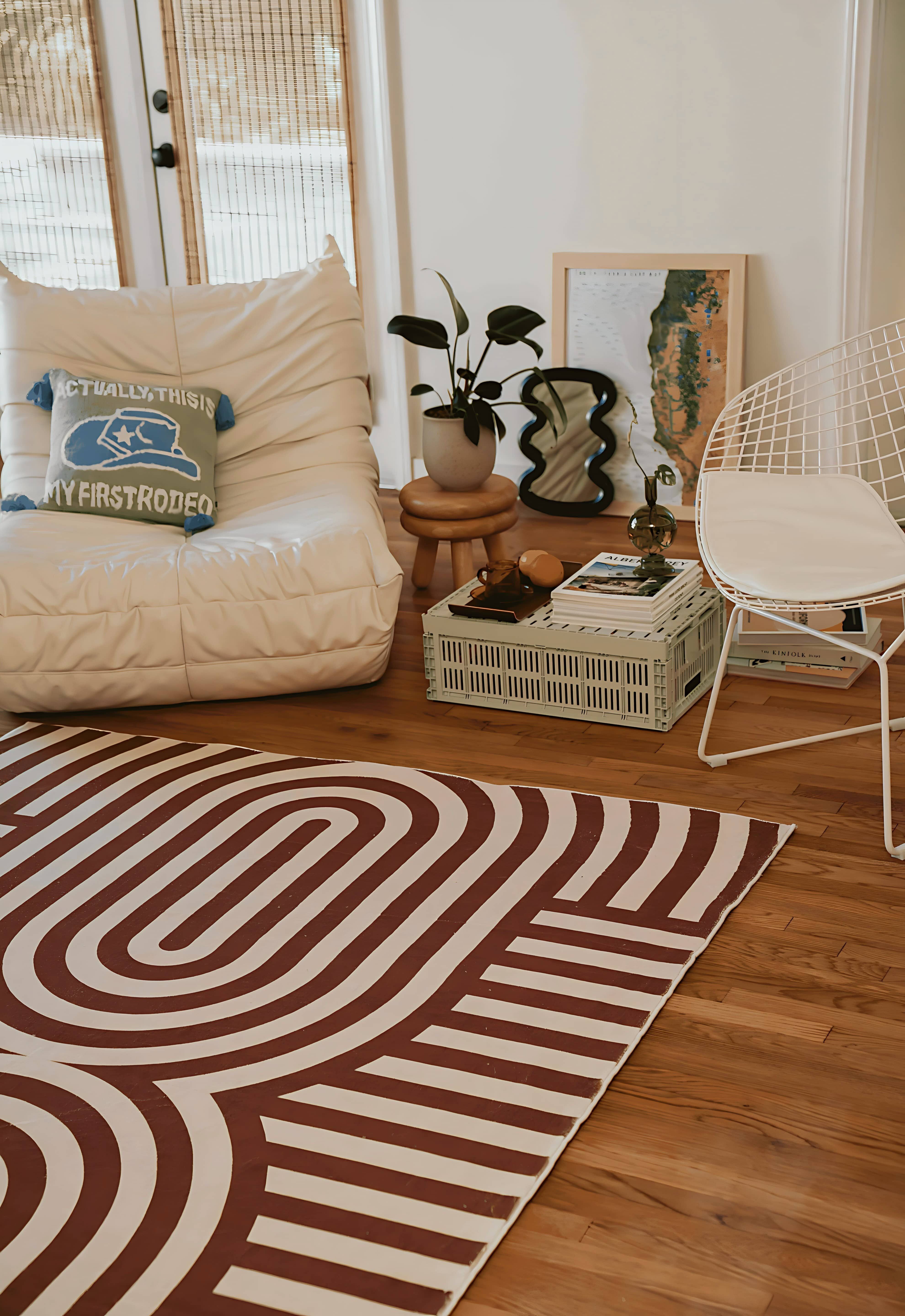 Lany Space 7'x10' Area Rug, Washable Rugs Non-Slip, Curvy Brown
