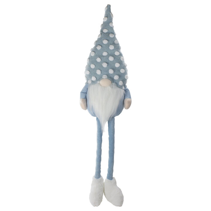34" Blue and White Sitting Spring Gnome Figure with a Polka Dot Hat and Legs