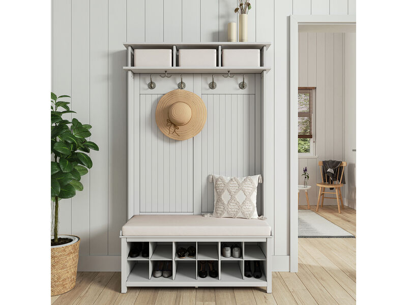 Solid Wood Entryway Hall Tree With Bench & 10 Pair Shoe Storage