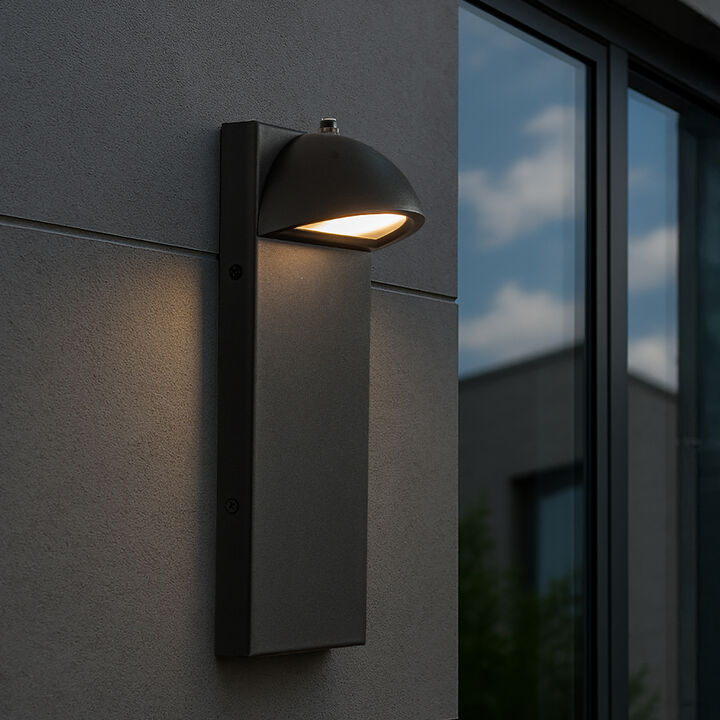 1-Light H11 in. Modern Outdoor Integrated LED Wall Light with Dusk-to-Dawn Sensor Minimalist Lines Black Exterior Sconce