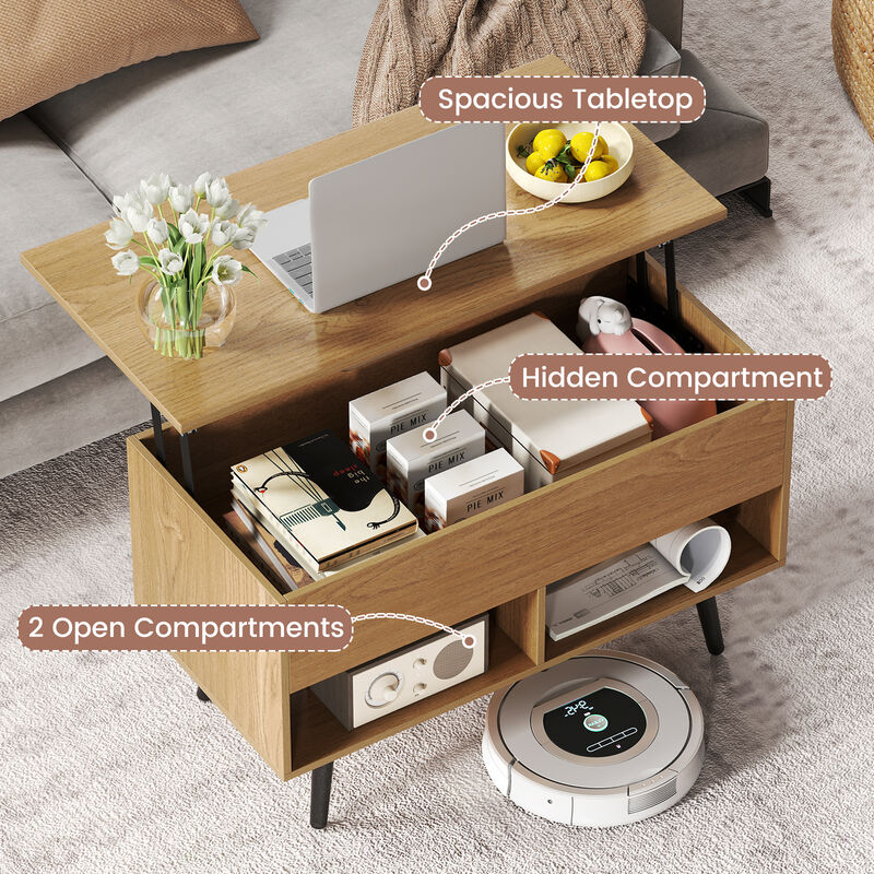 31.5" Modern Coffee Table with Lift-Top Storage and 2 Shelves image number 6