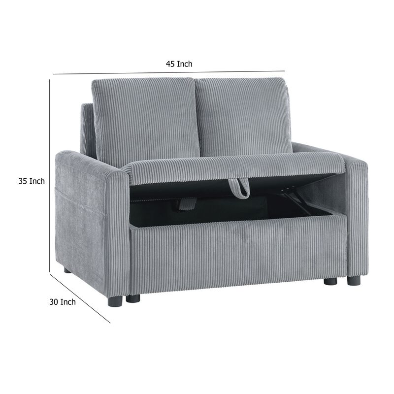 Swin&nbsp;Loveseat with Storage, Gray Corduroy, Soft Cushioned, 45 Inch