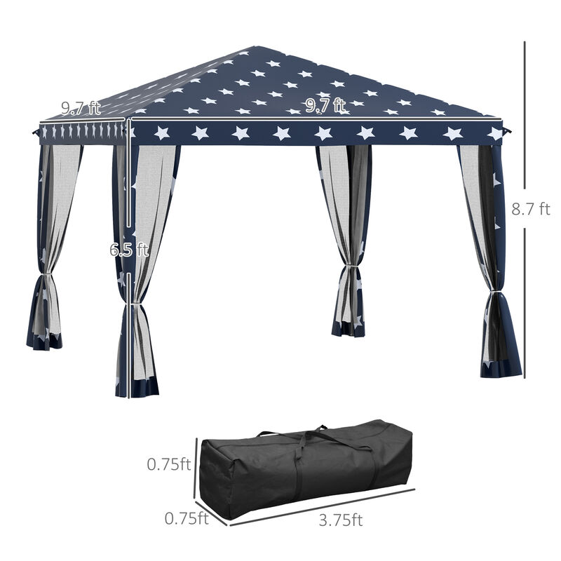 Outsunny 10' x 10' Pop Up Canopy Tent with Netting, Instant Gazebo, Ez up Screen House Room with Carry Bag, Height Adjustable, for Outdoor, Garden, Patio, American Flag