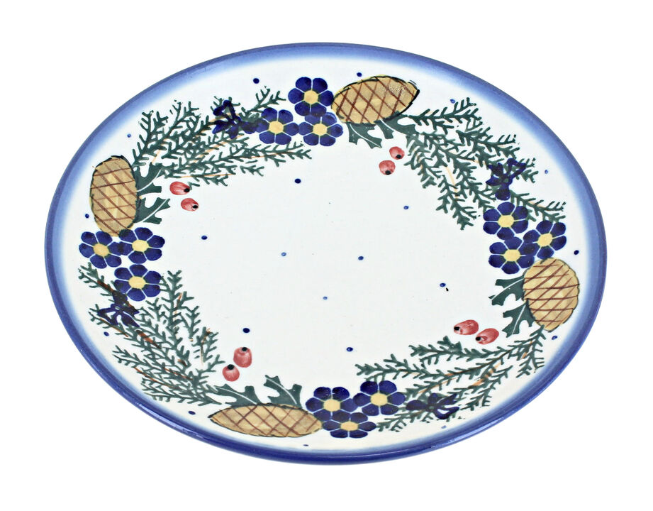 Blue Rose Polish Pottery Winter Forest Dessert Plate